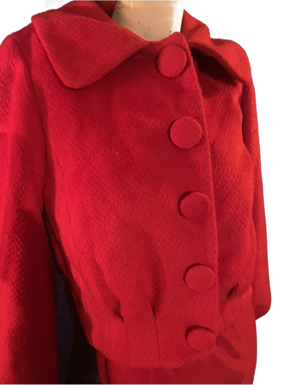 Vibrant Red Vintage thick Button-Up Coat